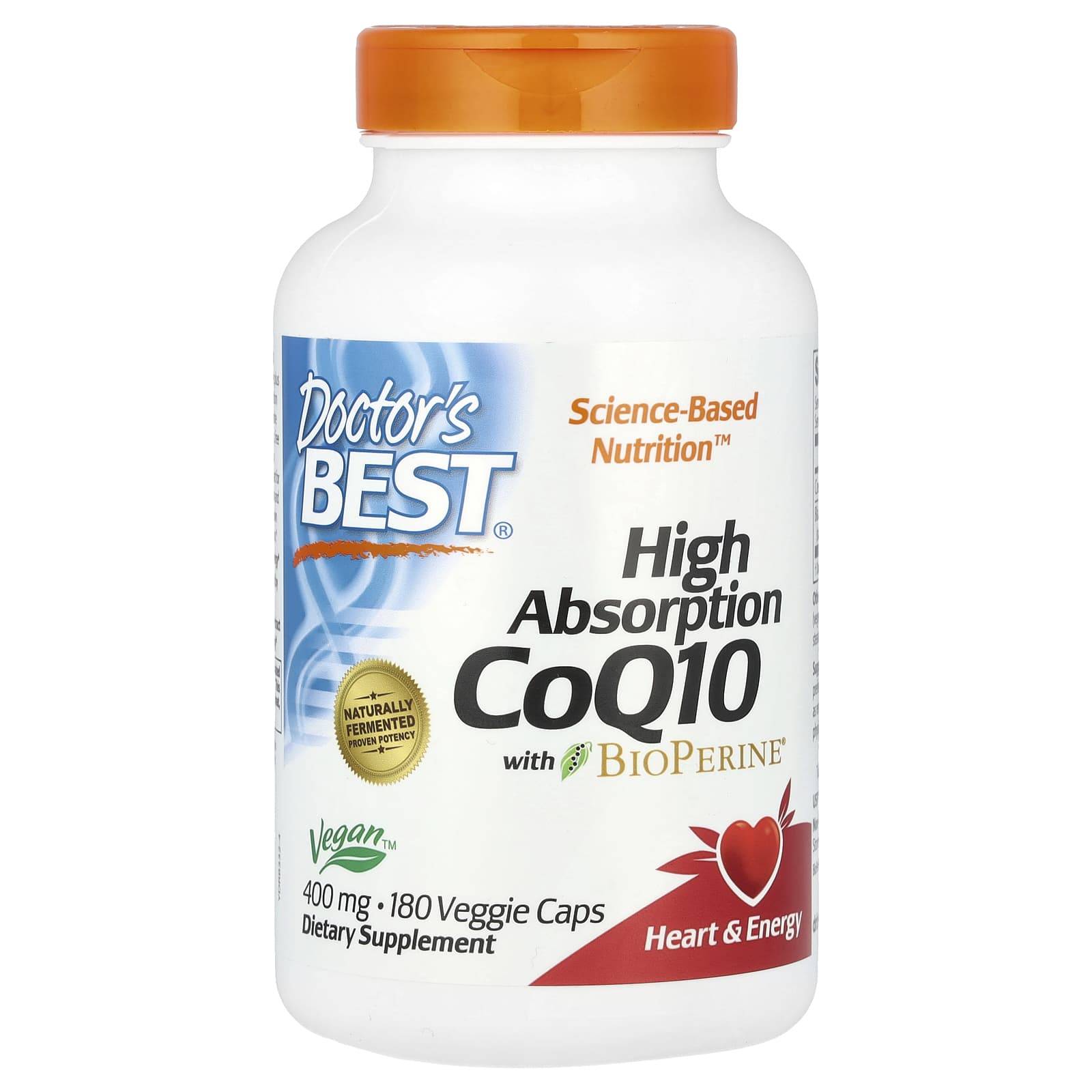 Doctor'S Best, High Absorption Coq10 with Bioperine, 400Mg, 180 Veggie Caps