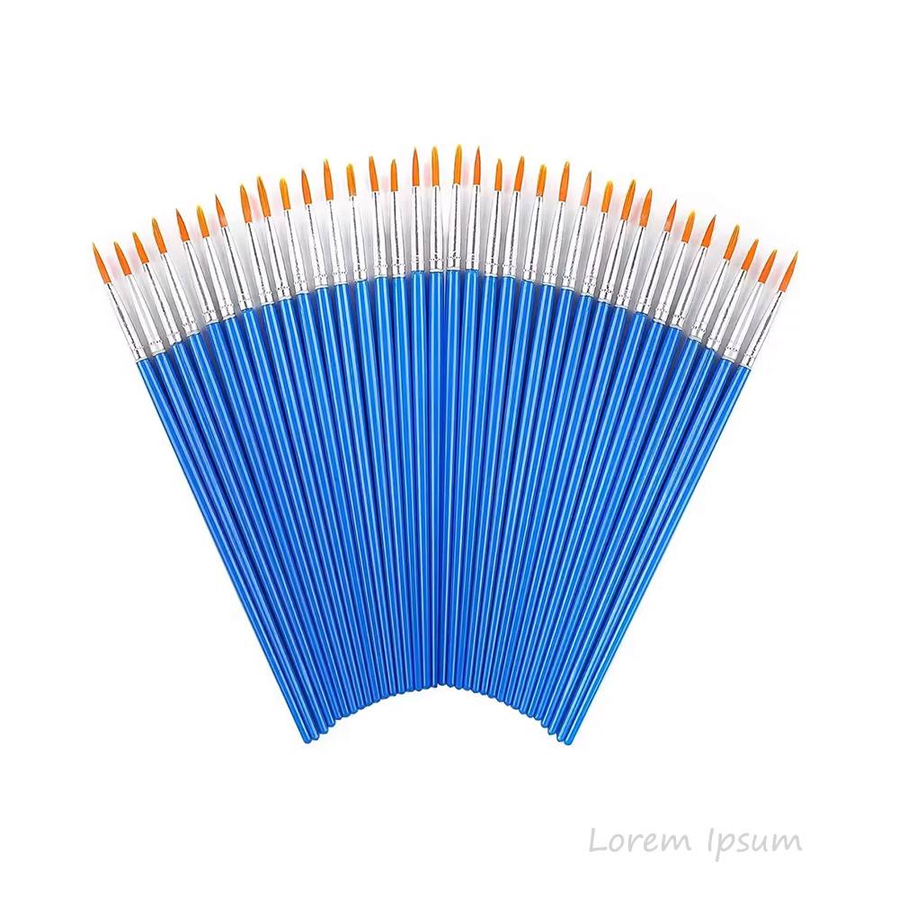 50Pcs Painting Brushes Set Art Round Flat Hair Nylon Hair Paint Brush for Oil Acrylic Watercolor Kids/Artists/Beginners/Students