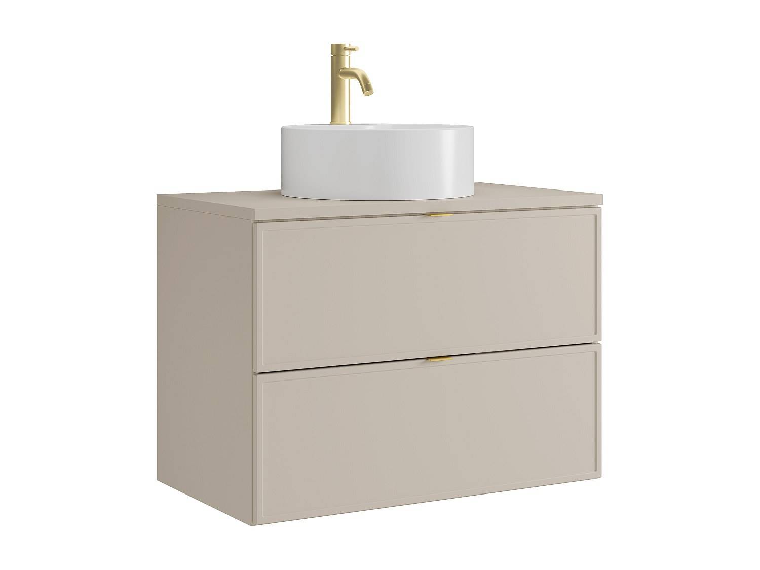 Hängande badrumsmöbel med påläggstvättställ och blandare - Beige - 80 cm - ONDIL