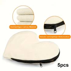 TEMU 5pcs Heart-shaped Canvas Cosmetic Bags With Zipper - Versatile Diy Craft Pouches For Makeup, Toiletries & Stationery Storage - Unscented, Ideal For Valentine's Day Crafting