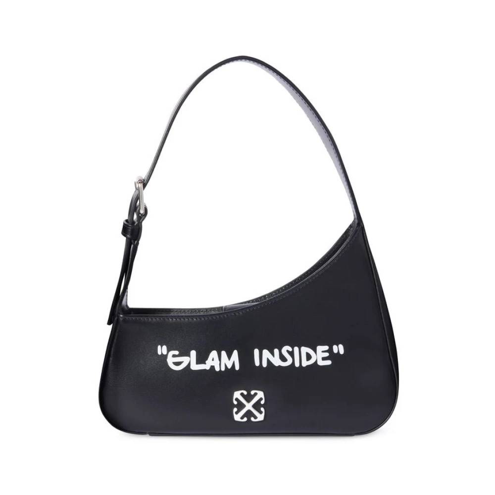 Off White Sort Læder Crossbody Taske med Lommer - Tasker - Dame - Sort - ONE SIZE - Læder