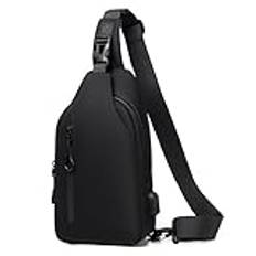 Lidxfeo Anti-stöld multisyfte crossbody-väska, vattentät bröstväska, bröstväska, män, axelväska med USB-laddningsport, flera fickor sling-ryggsäck, för vandring, resor, klättring etc, Svart 2.0, Svart