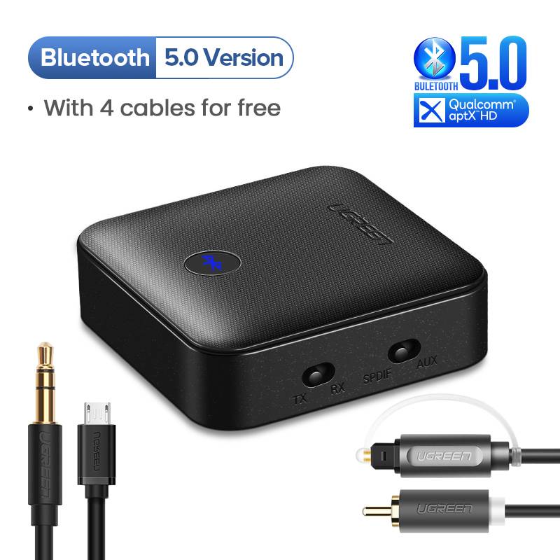 Ugreen 2 in 1 bluetooth 5.0 aptx hd sändare mottagare trådlös 3.5mm aux spdif optisk aptx ll adapter för tv stereosystem