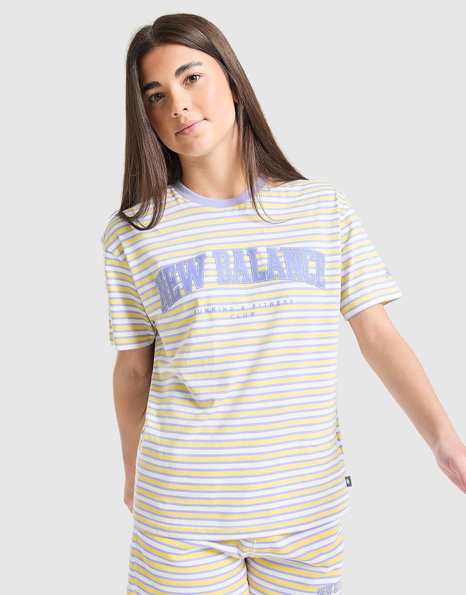 New Balance Girls' Stripe Boyfriend T-Shirt Junior, gul - 10-11Y