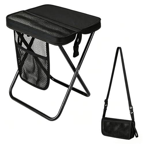 FARYODI Hopfällbar Pall, Vikbar Campingpall, Minihopfällbar Stolpall 31 Cm, Håller Upp Till 120 Kg, Svart, Oxfordtyg, Lätt Fiskepall För Picknick, Vandring, Fiske