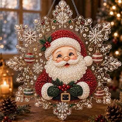 1 set jultomte pärlmålning DIY diamantmålning med pärlor, sovrumsdekor, handgjord heminredning med jultomte, snögubbe och ren, lämplig för vardagsrum, (20*20-Jultomten,[Äldre modell]Mini-modell 1 st. diamantpenna,20*20- Jultomten)