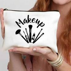 Fashion Makeup Travel Bag With Cosmetic Design Print, Beauty Bag For Women, Lightweight, Foldable Zipper Bag For Toiletries And Pens, Easy To Clean, P - Multicolor - 1pc-white,1pc-pink,1pc-black,1pc-khaki,1pc-purple,1pc-rose Red,1pc-blue Purple,1pc-gray Blue