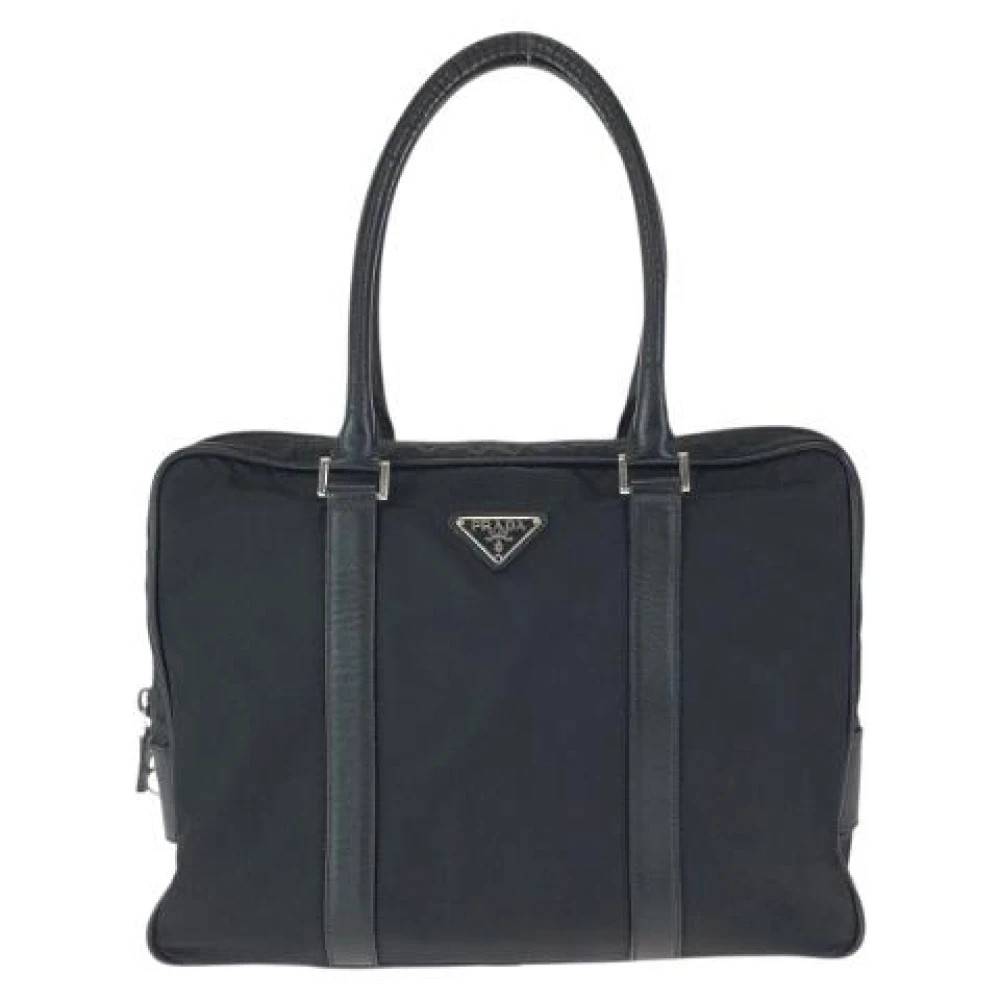 Prada Vintage Pre-owned Nylon Leather Tessuto Saffiano Logo Tote - Vintage - unisex - Sort - ONE SIZE - Nylon