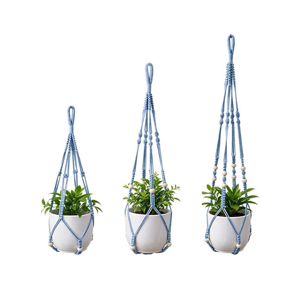 3-Piece Hanging Basket Macrame Plant Hanger - Net Pots for Garden, Balcony, and Indoor Plants - Eco-Friendly