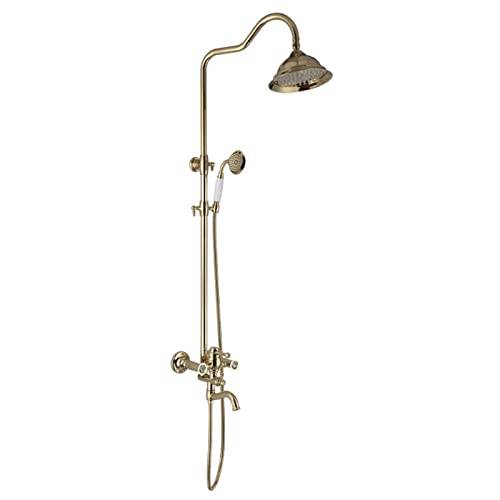 shower head Exponerad duschkranarset guld, 8" regnduschhuvud med handduschhuvud, justerbar skjutstång, badkarspip, badkarsblandare med ett handtag shower