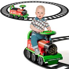COSTWAY 6 V elbil för barn, eltåg med tåg, musik, ljus, lagringsutrymme och infällbara fotpedaler, elektrisk barnbil för barn från 3 år (grön)