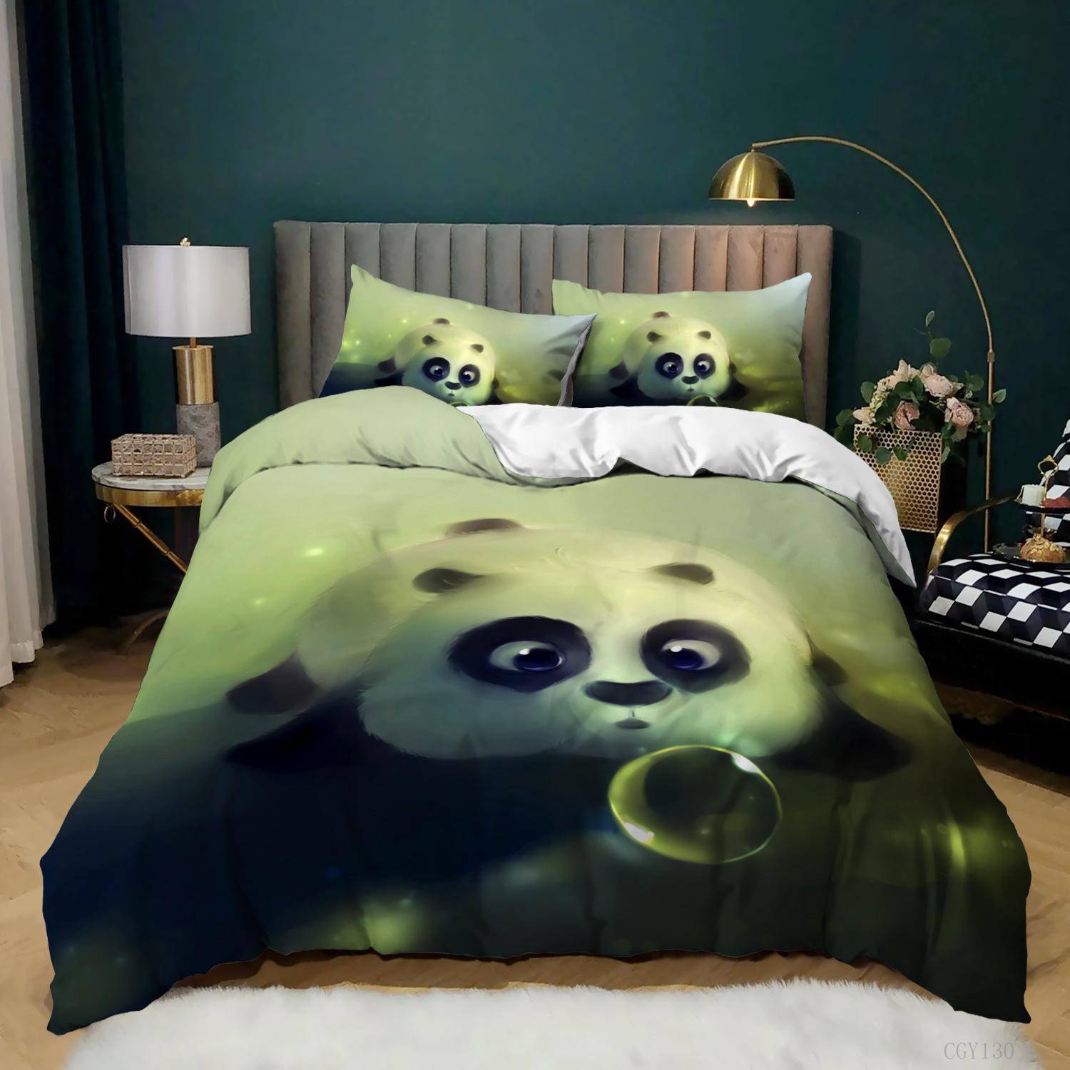 Panda Påslakan Tecknad Panda Tryckt Sängklädesset För Barn Pojkar Flickor Mikrofiber Söt Djur Täcke Örngott 2/3st Full Storlek US King(264x228cm)