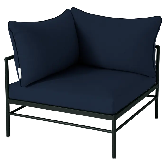 Fermob, Rivage Corner Armchair - 42 Liquorice / Midnight Blue - Plain weave - 100% acrylic solution-dyed fabric
