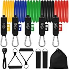 HT TopHinon Resistance Bands Set, träningsband med handtag, dörrankare och fotledsband - stapelbara upp till 68kg - för motståndsträning, sjukgymnastik, hemmapass, gym, yoga, pilates