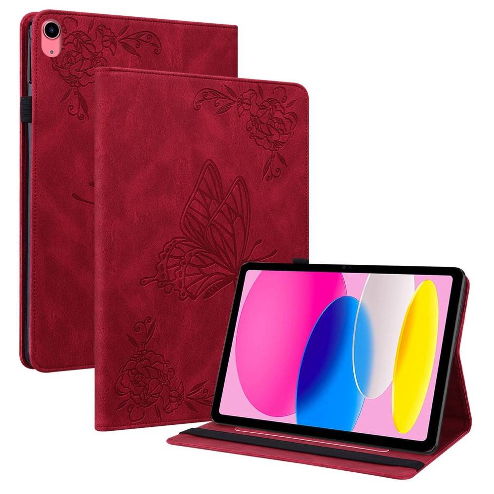 Läderfodral Fjärilar Apple iPad 11 11th Gen (2025) Röd