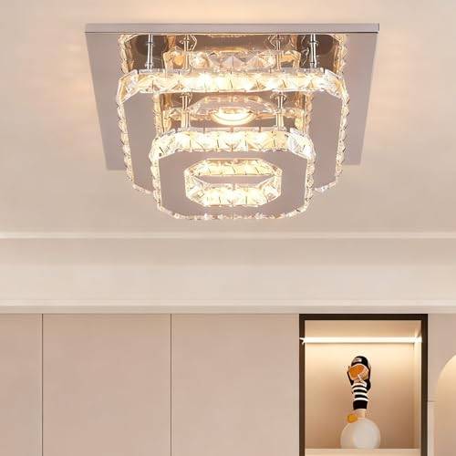 Kristall LED-taklampa Kristalllampa K9 rostfritt stål Modern infälld ljusarmatur Fyrkantig ljuskrona Taklampa för matsal Vardagsrum Sovrum (varmvit)