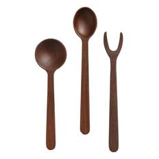 Tapas Sæt 3-Dele Yami Home Tableware Cutlery Salad Servers Brown Muubs
