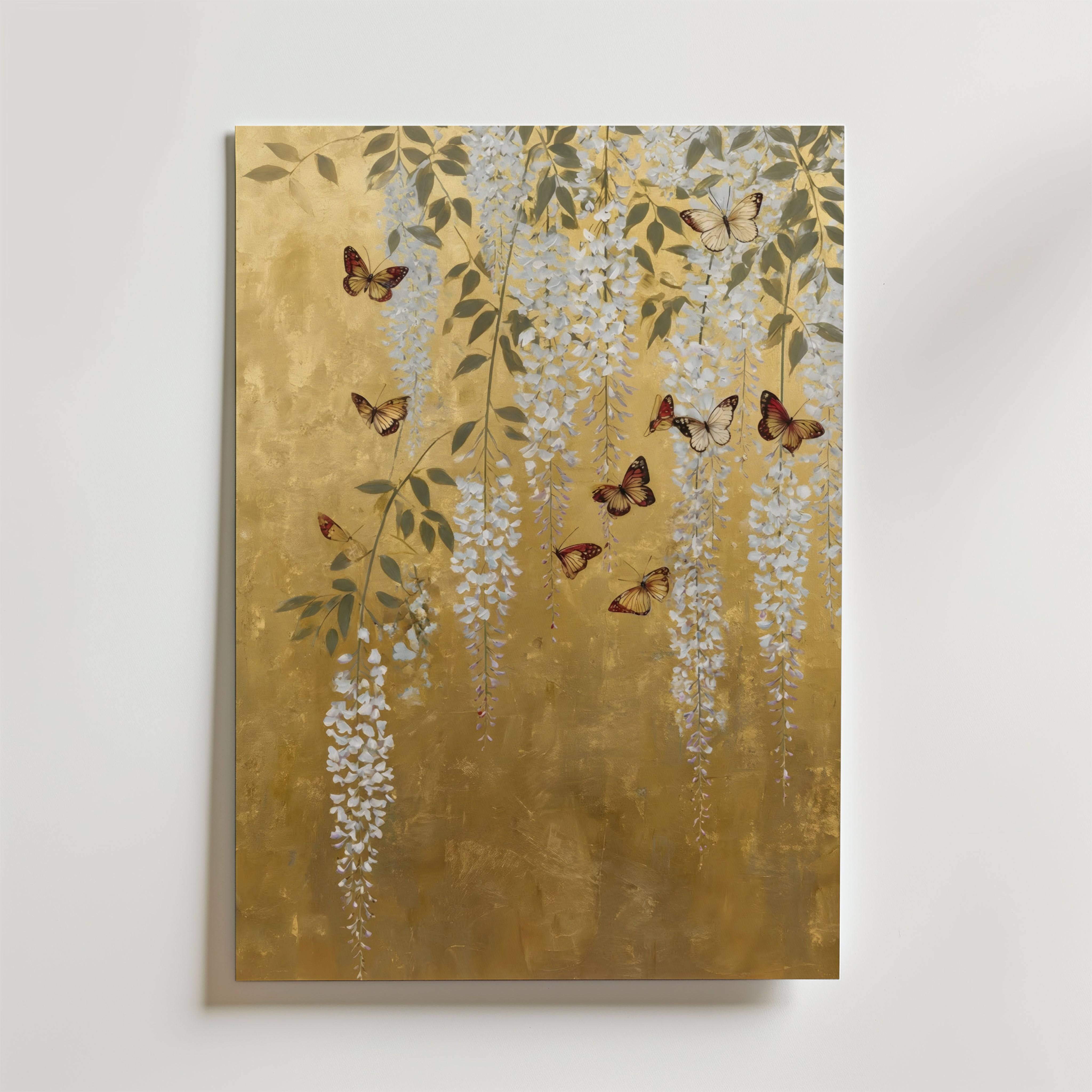 Golden Wisteria Butterflies Poster - Premium Canvas 40x50 cm
