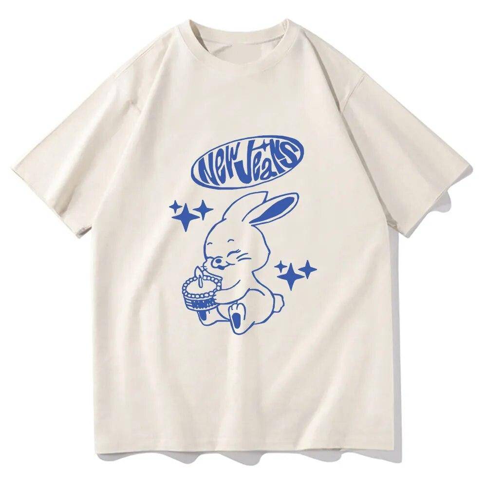 2023 NewJeans Bunnies T-shirt Unisex Harajuku Grafisk Rolig Kawaii-tröja Unisex högkvalitativa dagliga Casual Cotton Tees Skjortor Korea cm white