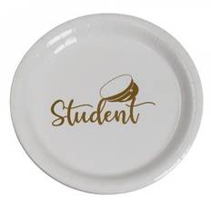Papptallrikar - Student - Vit/Guld - 8-pack - 23 cm