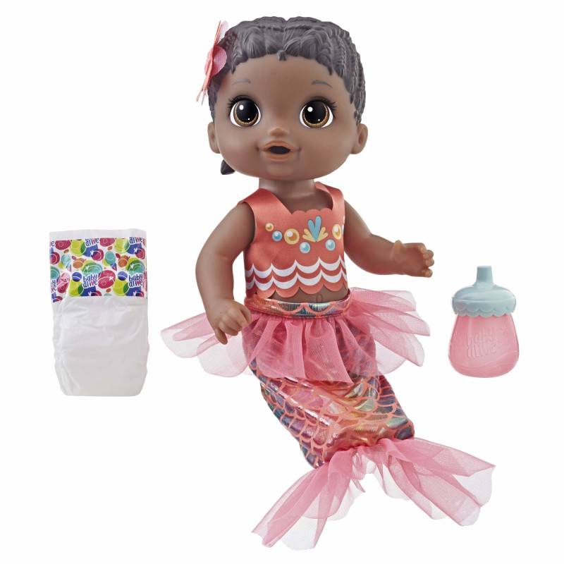 Baby Alive Shimmer ‘n Splash Mermaid Baby Doll (Black Hair)