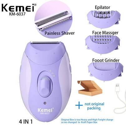 KM-6037 Kroppshårsborttagning Dam Bikini Trimmer Smärtfri Dam Rakmaskin Dam Epilator Elektrisk Ansiktsmassage Anti-Rynkor Hals Åtstramning Elektrisk F - Blåröd (En-Storlek)