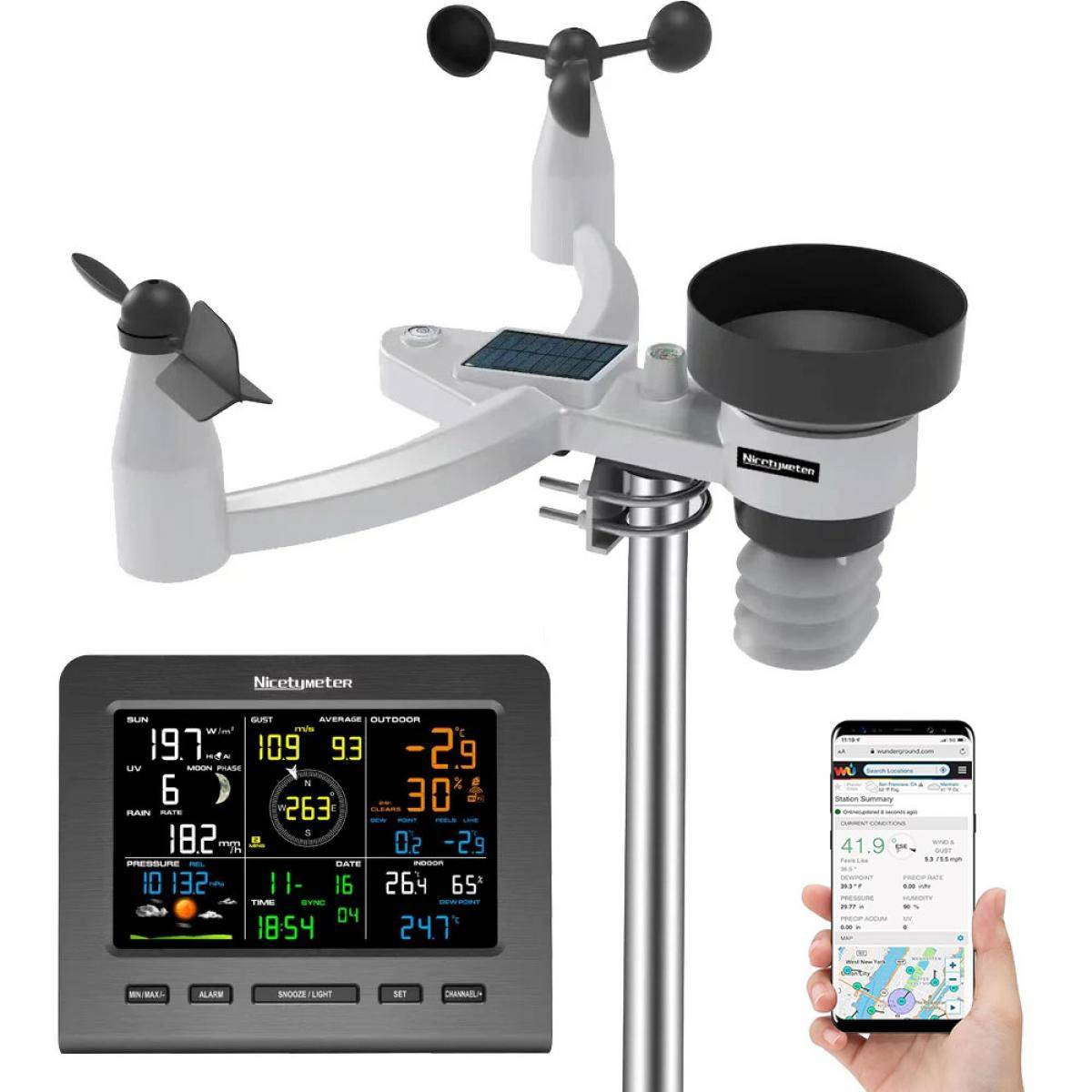 KENTFAITH 7-in-1 Wi-Fi Weather Station Solar Powered | Indoor/Outdoor Remote Monitoring System, Wireless Color Console w/Forecast Data, Multifunctional Weather Station