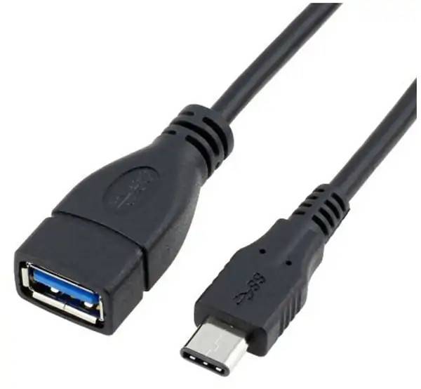 USB-C 3.1 Han til USB-A 3.0 Hun kabel. 1m. Sort.