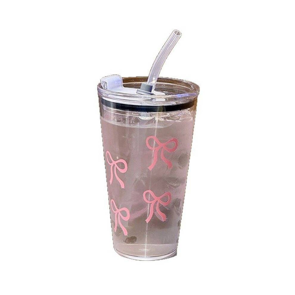 450ml Plastic Cup Transparent Cup with Straw and Lid Milk Coffee Beverage Cup Home Travel Drinking Cup