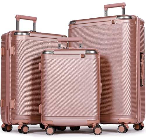 Tavoxda 3-delars hårt skal resväskset, trolley med TSA-lås, justerbart teleskophandtag, stor kabinväska för damer & herrar, lätt och hållbar, roséguld