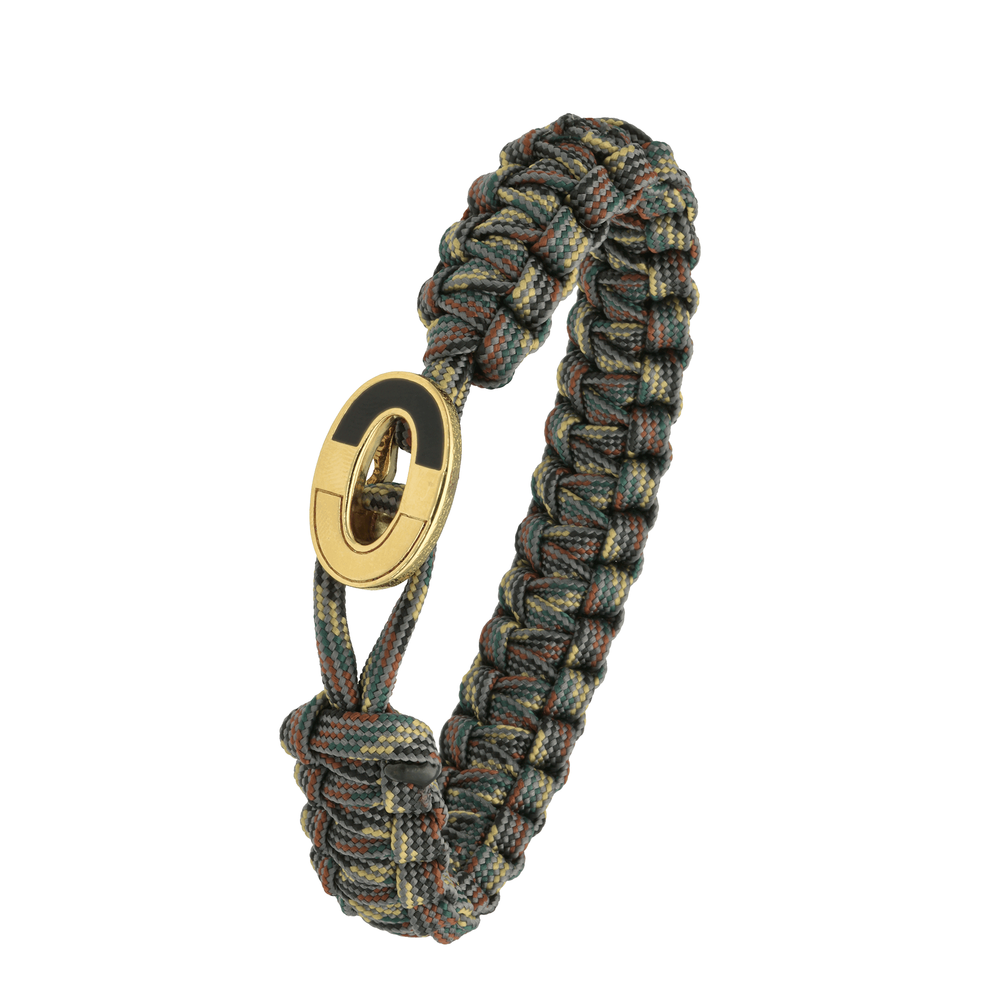 FSTS Bracelet Camouflage with Gold Plated Sterling Silver Dark Bright Lock - Grön, Guldfärg (230 mm)
