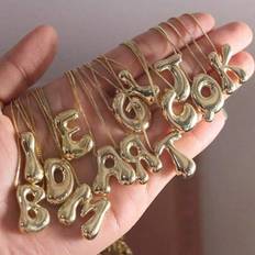1 st guldpläterad koppar tjockt alfabet ballongbubbla initialbokstav hänge halsband för kvinnor män personliga modesmycken - gyllene (L,M,S,H,A,T,O,X,B,C,D,E,F,G,I,J,K,N,P,Q,R,U,V,W,Y,Z)
