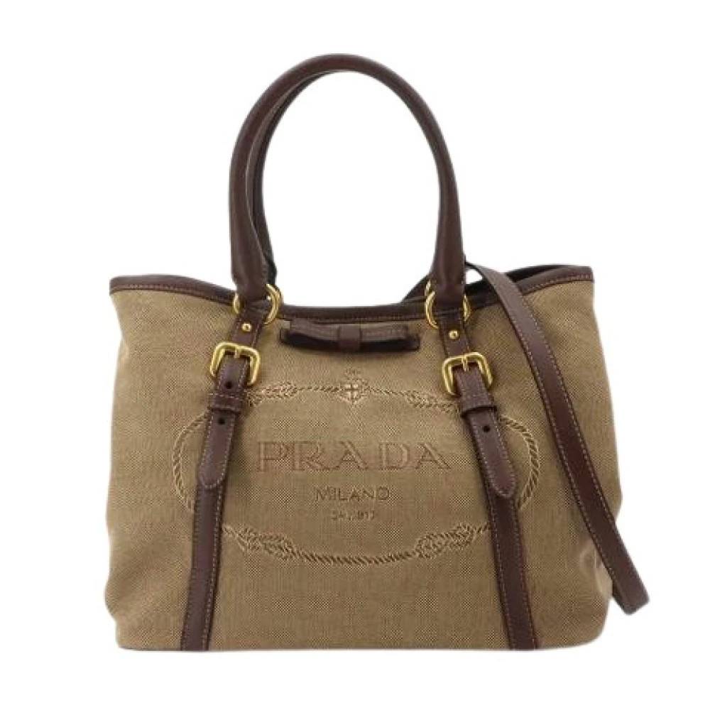 Prada Vintage Pre-owned Canvas prada-tasker - Vintage - Dame - Beige - ONE SIZE -
