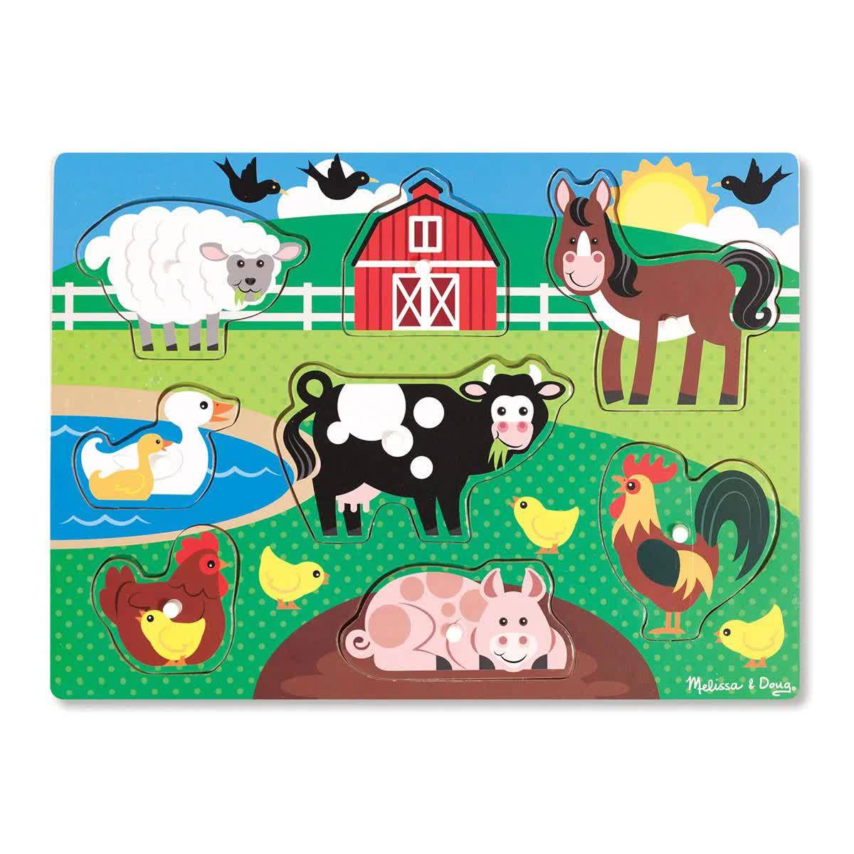 Melissa & Doug Træpuslespil med Lyd - Bondegårdsdyr, 8 Brikker (2+år)