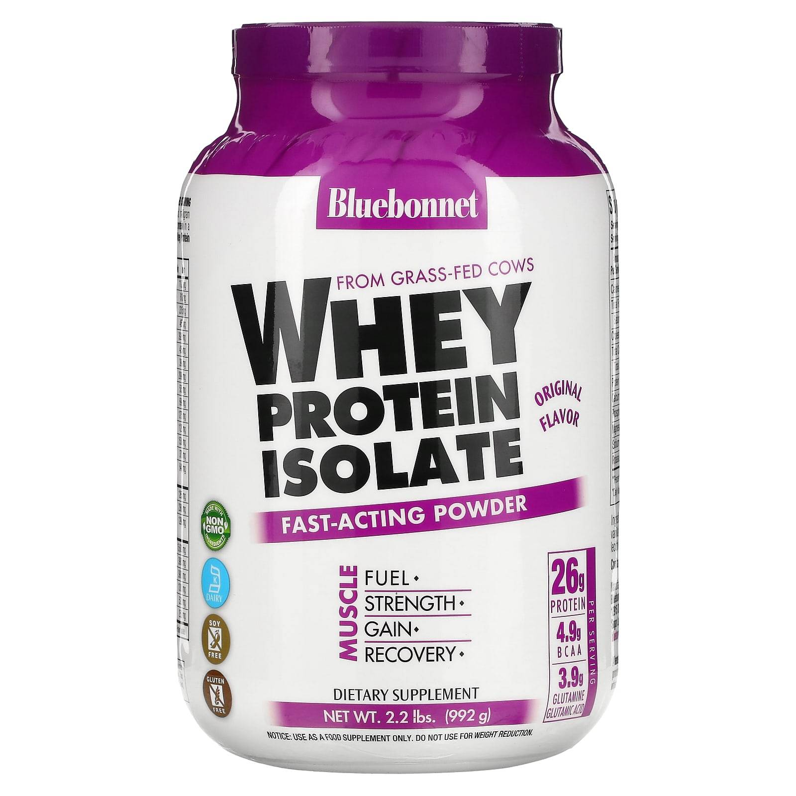 Bluebonnet Nutrition, 100% Natural Whey Protein Isolate, Natural Original Flavor, 2.2 lbs (992 g)