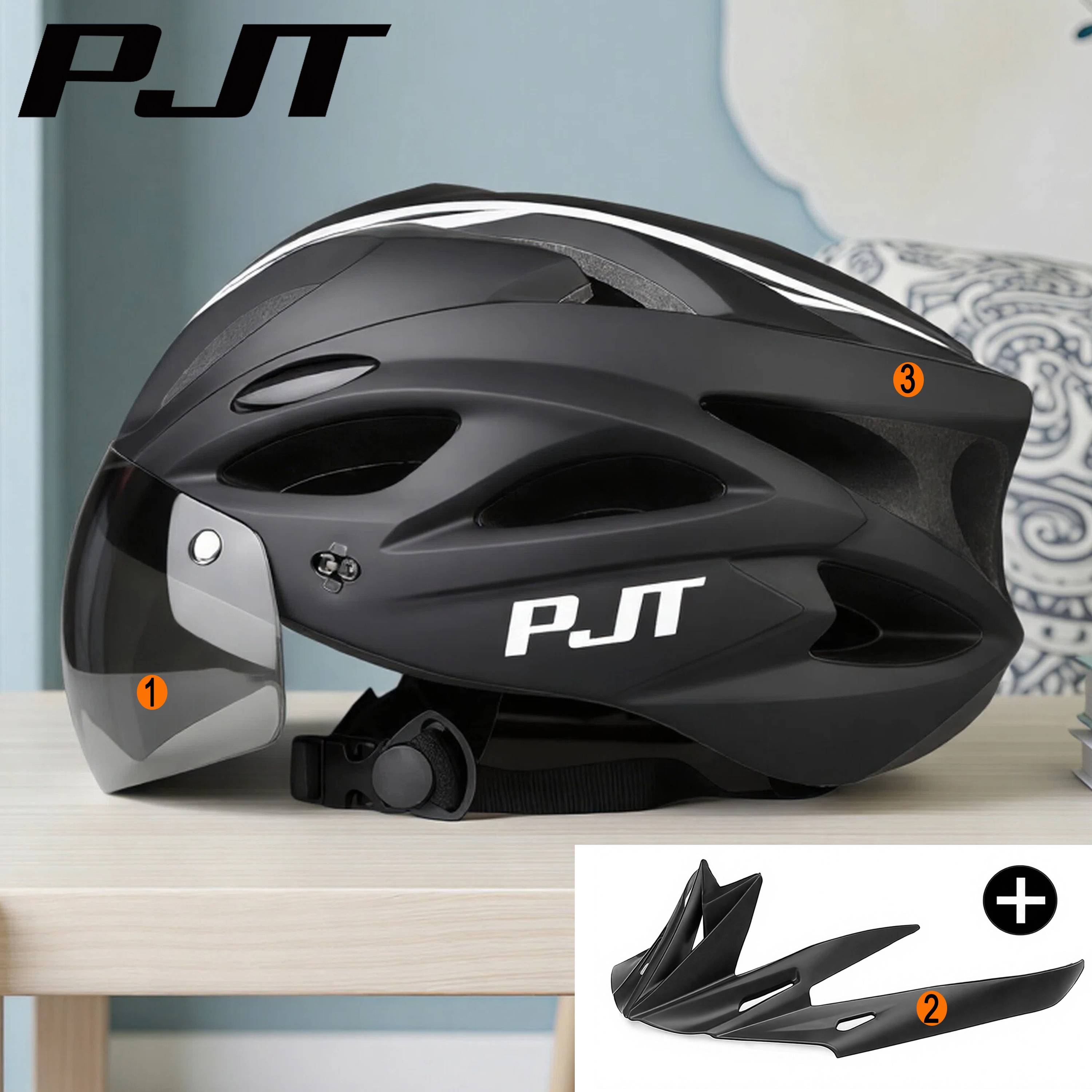 PJT Lightweight Breathable Bicycle Helmet With Magnetic Attraction Goggles Lens Bike Helmet Free Switching Adult Cycling Helmet