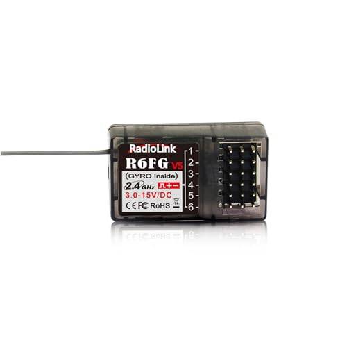 Radiolink R6FG RC mottagare 2,4 Ghz gyrointegrerad 6 kanaler lång räckvidd upp till 400 m för bilbåtar kompatibel med RC6GS V3/RC4GS V3/T8FB/T8S/RC8X/T16D/T12D