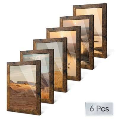 6 st estetiskt rustikt bildramset i brunt och grått, fotofotoramar i lantlig stil med slitet trä för gallerivägg, passar foton i 3.5x5", 4x6", 5x7", 6 - Broderad brun (3,5x5",4x6",5x7",6x8",8x10")