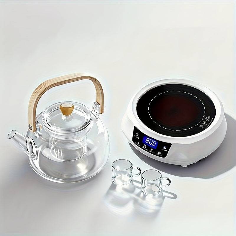 Kettle with Glass Tea Pot 700mL/23.7oz Clear Glass Teapot, Touch Screen - White