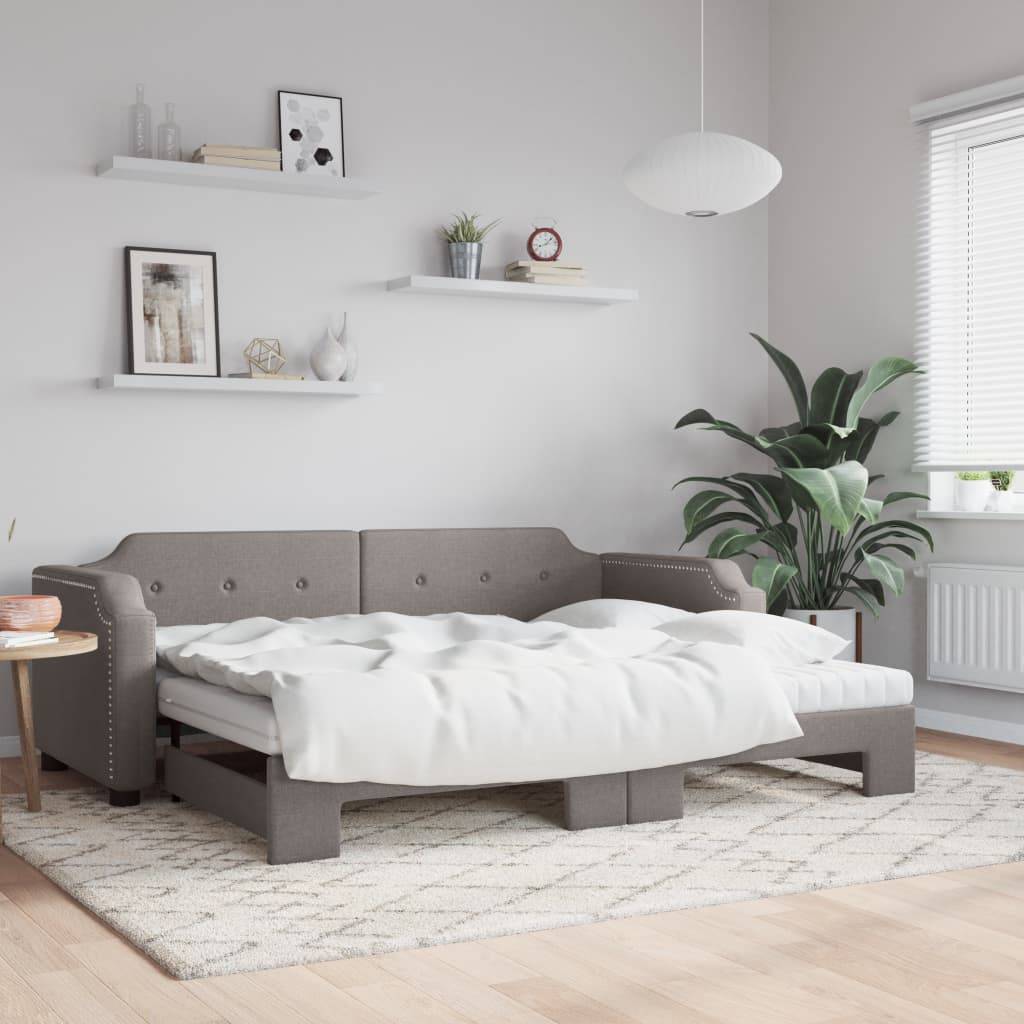 vidaXL daybed med udtræk og madras 90x200 cm stof gråbrun