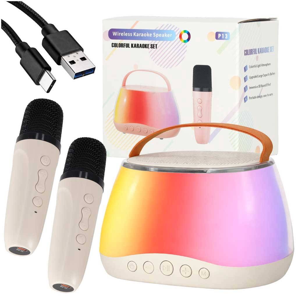 Karaokeset – Bluetooth-högtalare, 2 mikrofoner, RGB-LED, USB
