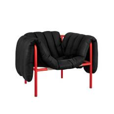 HEM - Puffy Lounge Chair - Black Leather/Traffic Red - Fåtöljer - Faye Toogood - Röd,Svart - Läder/Naturmaterial/Metall/Trä/Skum