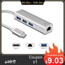 Usb 3.0 hubb typ c till ethernet nätverksadapter 1000 mbps rj45 usb-c med 3 usb 3.0 portar usb splitter för macbook pro