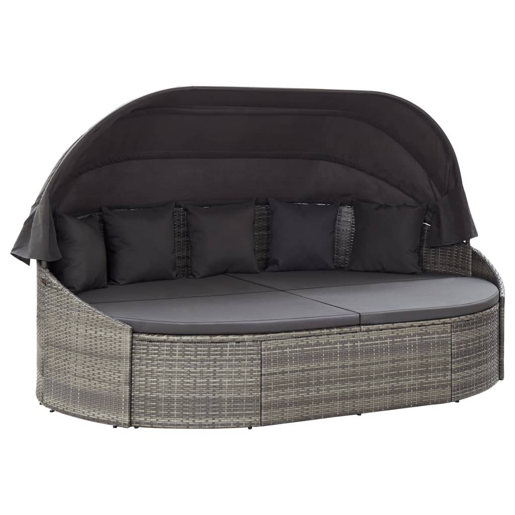 Solseng Med Baldakin Polyrattan - Grå