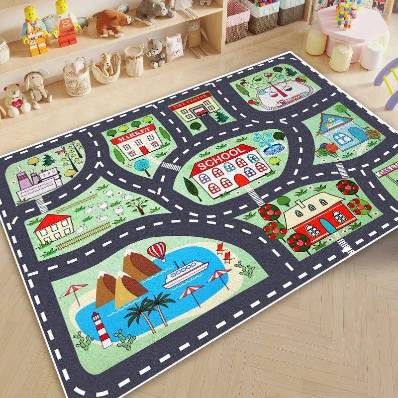 Cartoon Road Play Carpet Living Room Children's Bedroom Decoration Floor Rug 160X230CM Flannel Mat Soft Tatami Carpets Non-slip 60*90cm