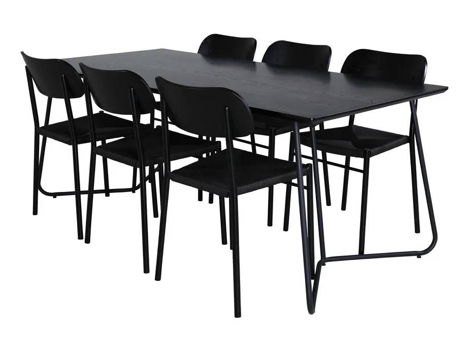 Venture Design Petra & Polly spisegruppe Sort/sort 6 stole og borde 190 x 90 cm