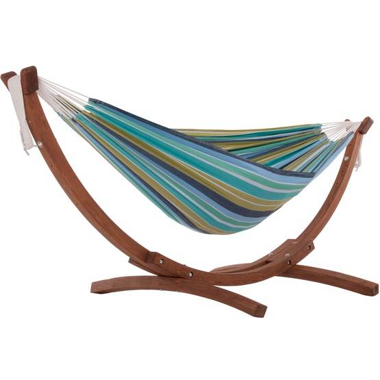 Vivere - Cotton Hammock With Solid Pine Stand (260 Cm) - Hängmatta Dubbel - Cayo Reef