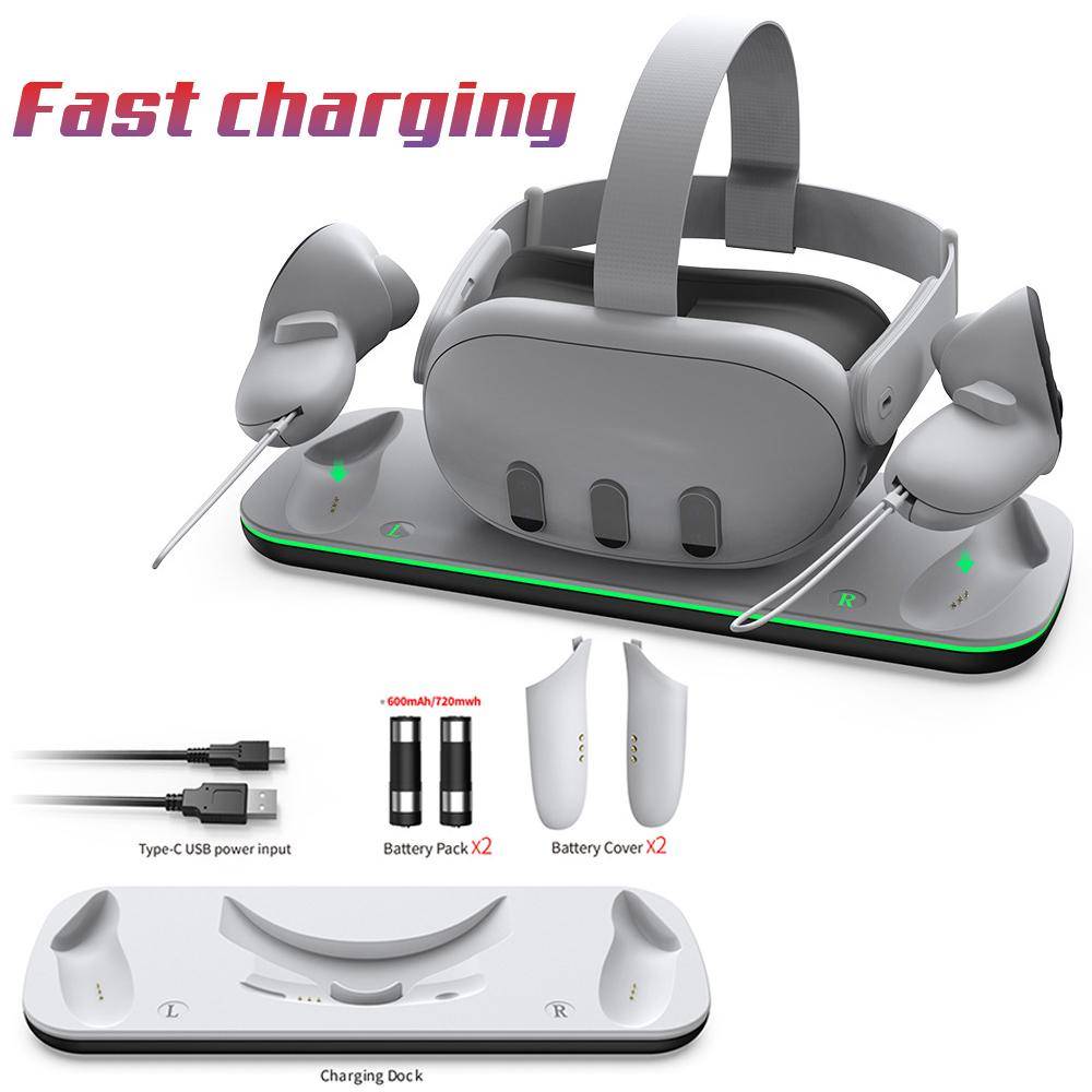 Trådlös laddningsdocka för Meta Quest 3, Oculus VR-tillbehör Laddningsstation Kontroller Batteripack, Passar Elite-huvudbandet vit