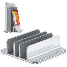OMOTON 3-fack aluminium vertikalt laptopstativ, justerbart laptopstativ, laptophållare för MacBook Pro/Air och andra bärbara datorer med Android (upp till 17,3 tum), silver