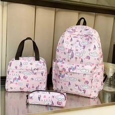 3 Pieces/Set Of Fashionable Printed Leisure Travel Backpack Large Capacity Backpack Children's Backpack Girls' Backpack Preparatory Style School Stude - Pink